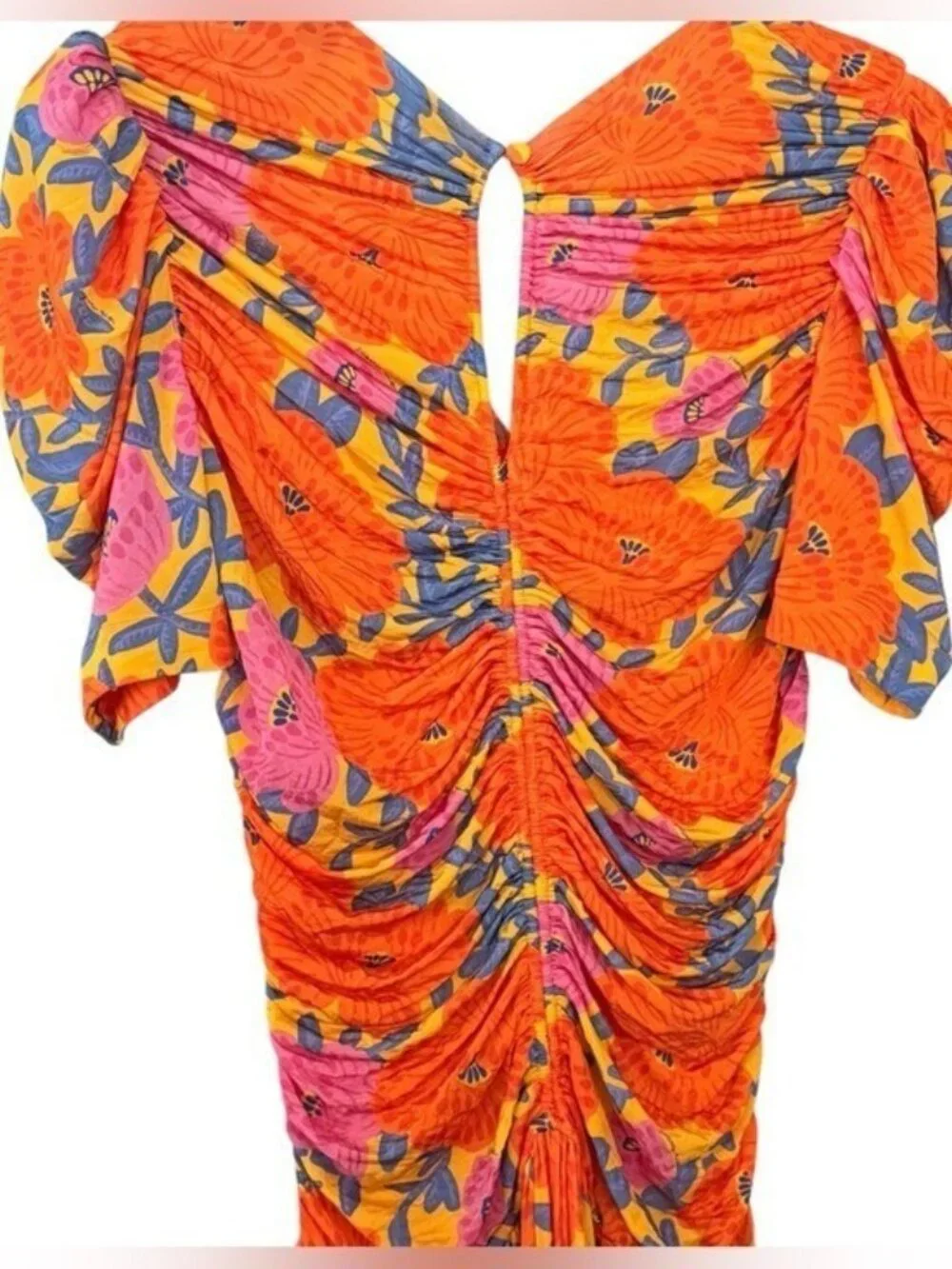 ANTHROPOLOGIE Farm Rio Short Sleeve Ruched Midi Dress Tropical Floral Size M NEW - Picture 9 of 11